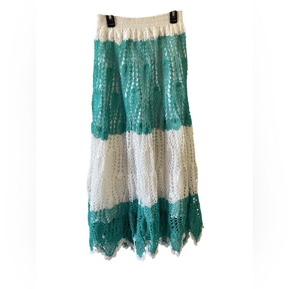 Boho hippie crochet skirt‎ teal and white